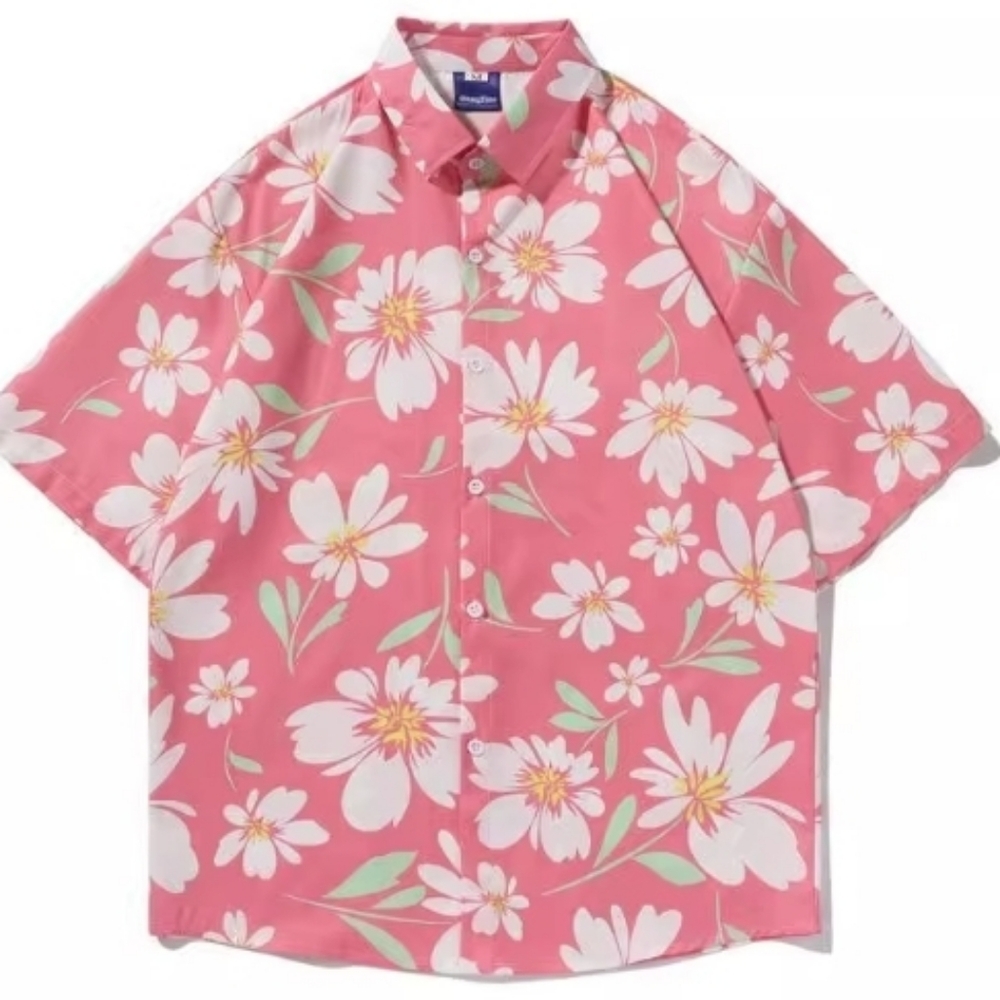 Pink Daisy Floral Print Short Sleeve Shirt